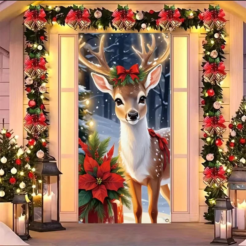 Funny Santa Christmas Door Banner, Humorous Porch Curtain Backdrop, Festive Party Hanging Decor for Garden, Bathroom, Home Xmas