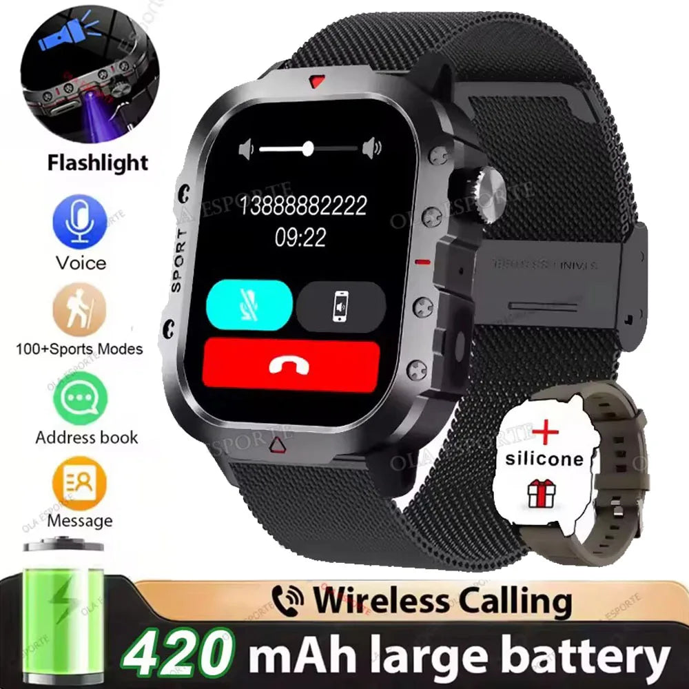 2026 New Military-grade Smart Watch Men GPS Flashlight 3ATM Waterproof Watch Bluetooth Call 100+Sport Outdoor Smartwatch Pk HT30