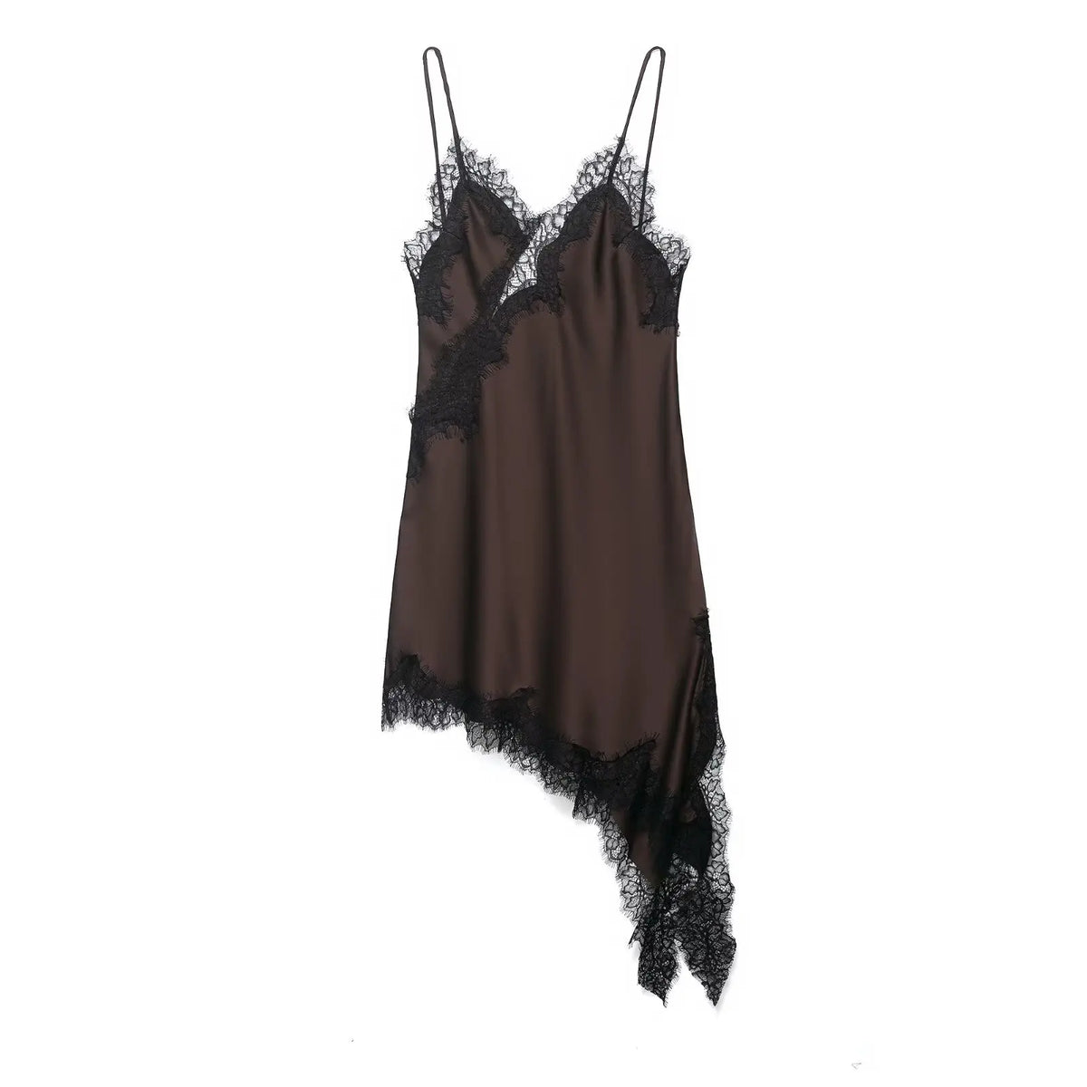 Abito corto in raso da donna con scollo quadrato e lacci