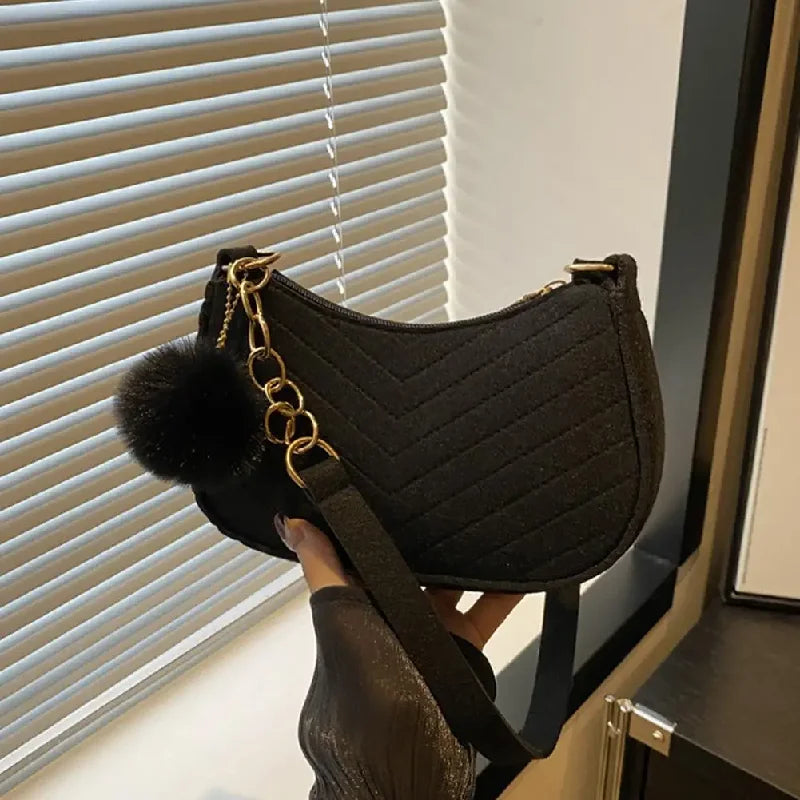Mini Shoulder Bags for Women Fashion Felt Women's Bag Design Advanced Underarm Handbags Beautiful Purses Crescent SaddleBag 2026
