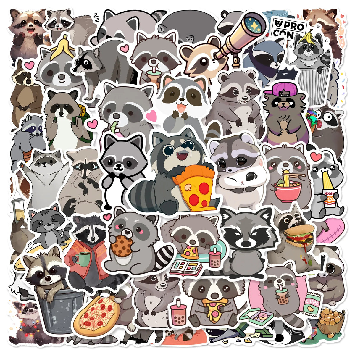 50/100PCS Cute Raccoon Graffiti Stickers Trolls, Insulated Cups, Storage Boxes, Refrigerator Decoration Stickers