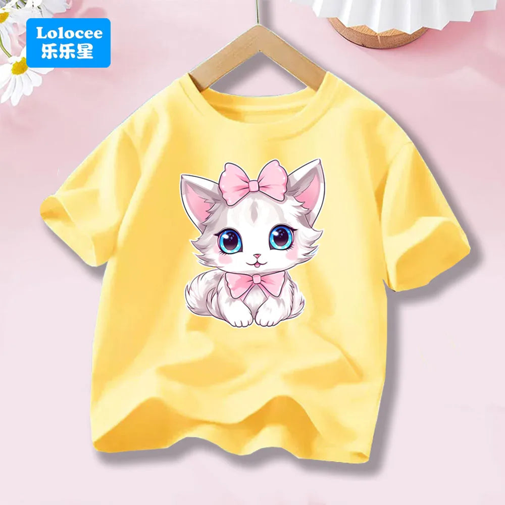 Girls’ Cat-Print Short-Sleeve T-Shirt