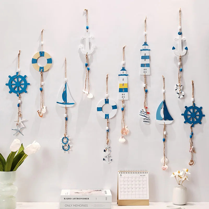 Mediterraner Stil Dekorationen Künstlerische Heimdekoration Kindergarten Wandbild Leuchtturm Segelboot Holzkunsthandwerk