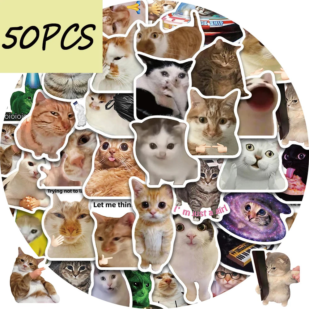 50pcs cute & funny cat series stickers, suitable for decorating mobile phones, storage boxes, notebooks, waterproof stickers