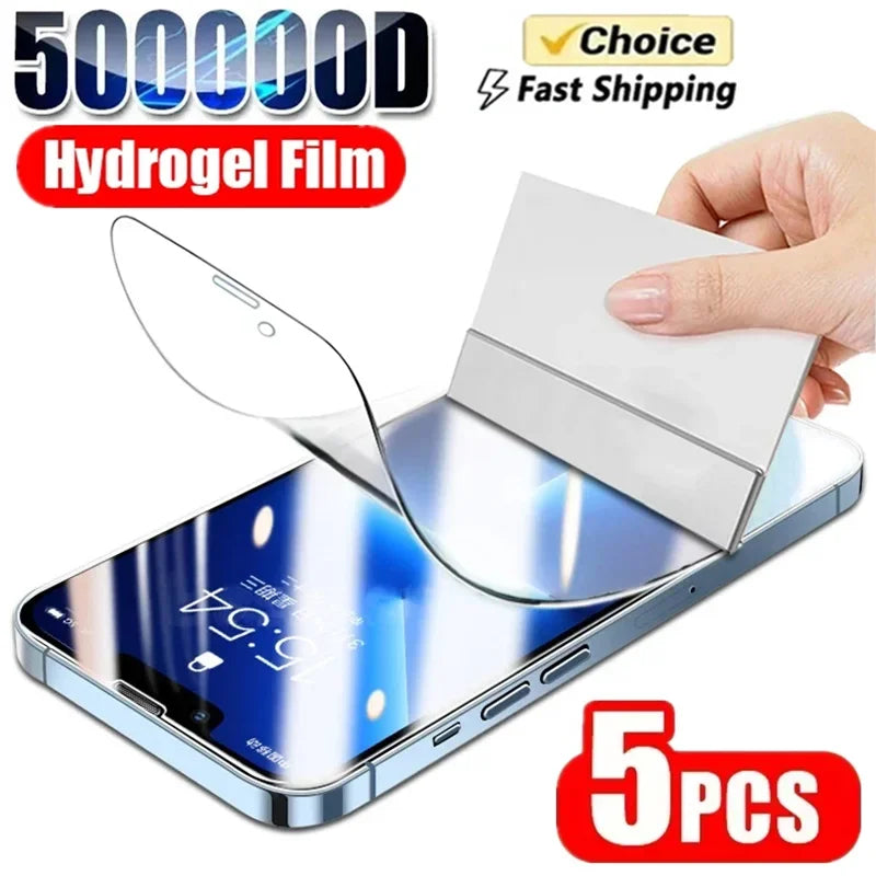 5Pcs Full Cover Hydrogel Film For iPhone 13 12 11 14 15 18 Pro Max Screen Protector For iPhone 16 17 PRO XR X XS MAX Not Glass