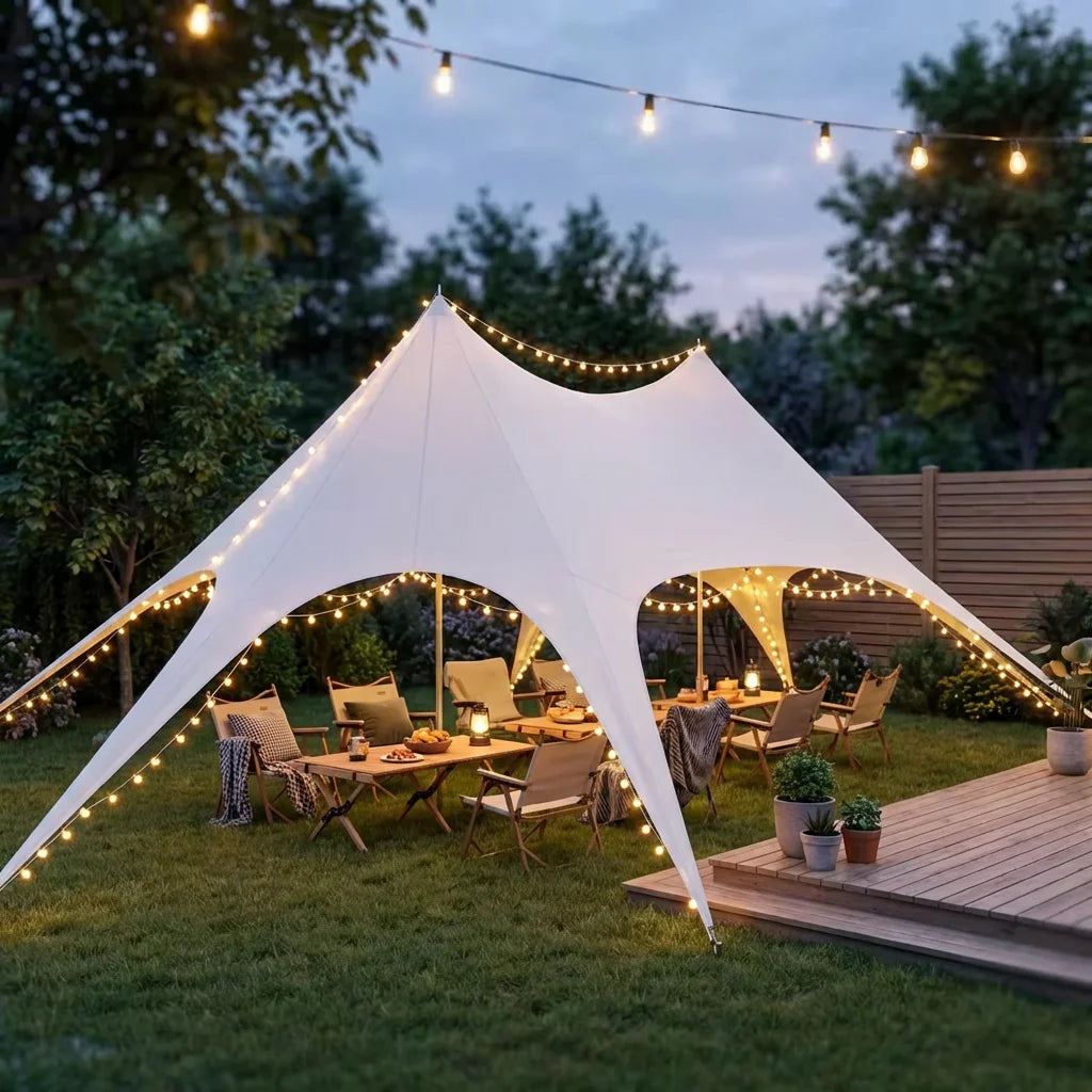 Waterproof Canvas Lotus Tipi Tent Wood Pole Glamping Tent Outdoor Resort Camping Wedding Event Custom Design