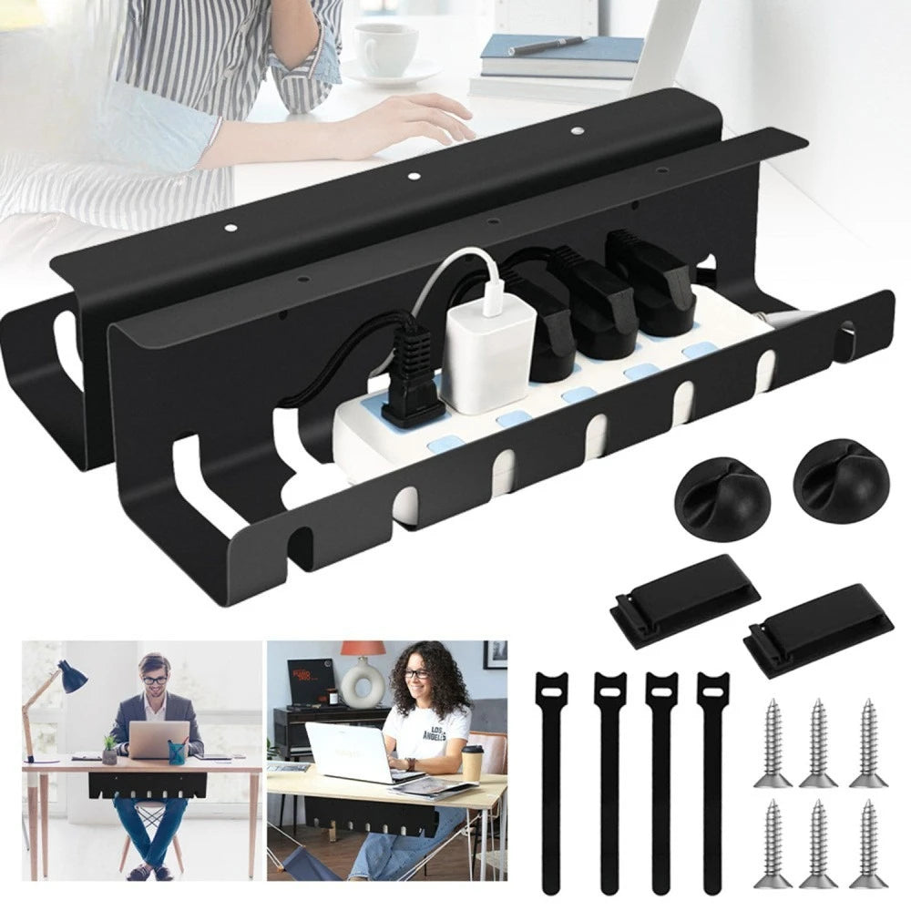 Under-Desk Metal Cable Management Tray, 2-Piece Set
