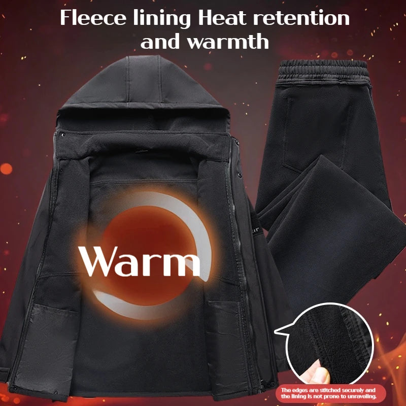 Herren-Arbeitsanzug Winter Verdickte wasserdichte Jacke Hosen-Set Winddichte Outdoor-Arbeitskleidung Winter Zweiteiliges Set Jogginganzüge Herren