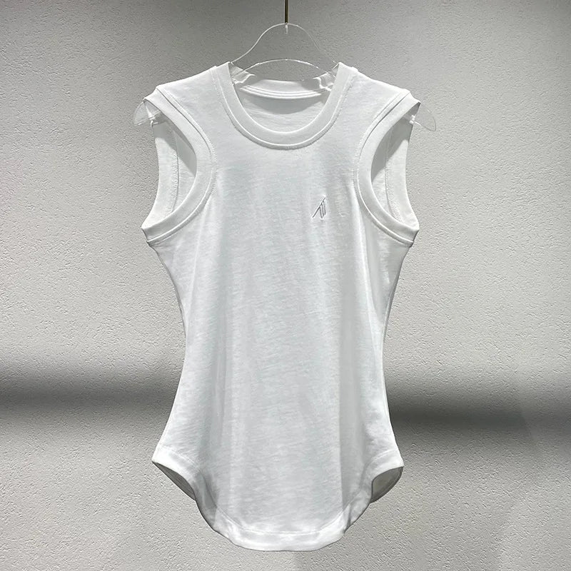Top senza maniche da donna in cotone con scollo rotondo