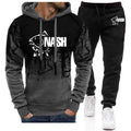 Funny Fishinger Carp Fish Fisherman Print 2025 Spring Autumn Men's New Harajuku Gradient Color Hooded + Pants Two Piece Suit
