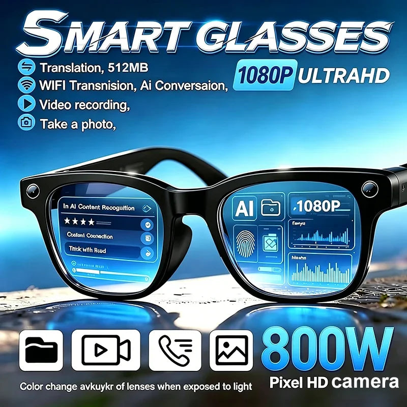 Occhiali smart con fotocamera e chiamate Bluetooth