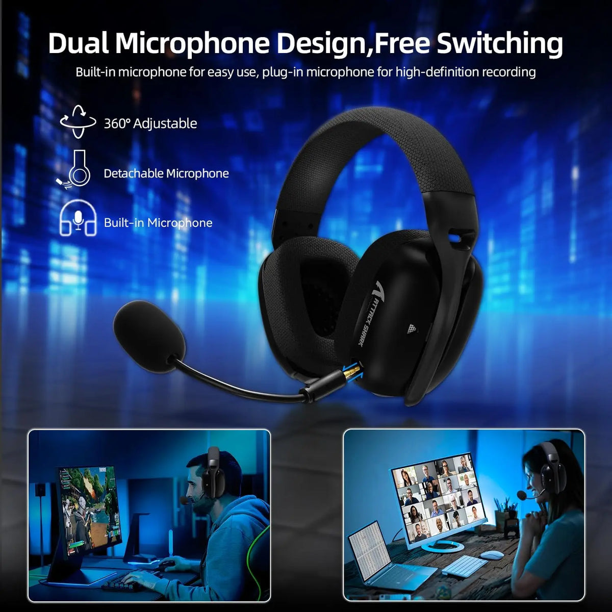 ATTACK SHARK L80PRO Kabelloses Gaming-Headset Lightseed Tech- Integriertes & abnehmbares Dual-Mikrofon-Leichtes Headset-Dreimodi