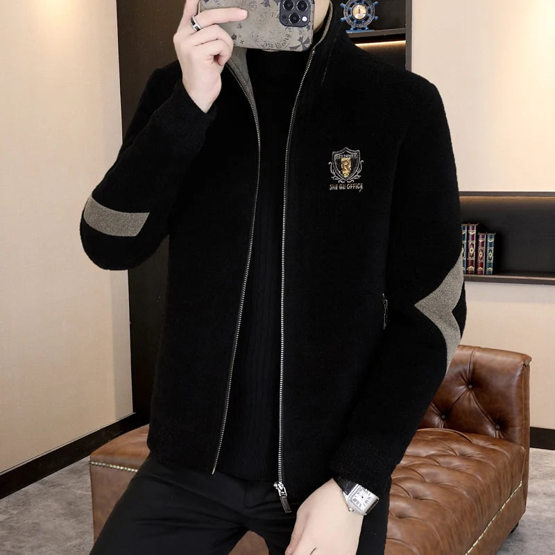 Winter Men's Woolen Jacket Splicing Stand Up Collar Wool Blends Coats Thick Warm Casual Business Social Windbreaker Overcoat