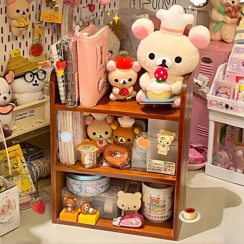 Organizador de escritorio para dormitorio, estante de almacenamiento de madera estilo retro, armario para cosméticos, caja organizadora para mesa, estante de varios niveles para figuras