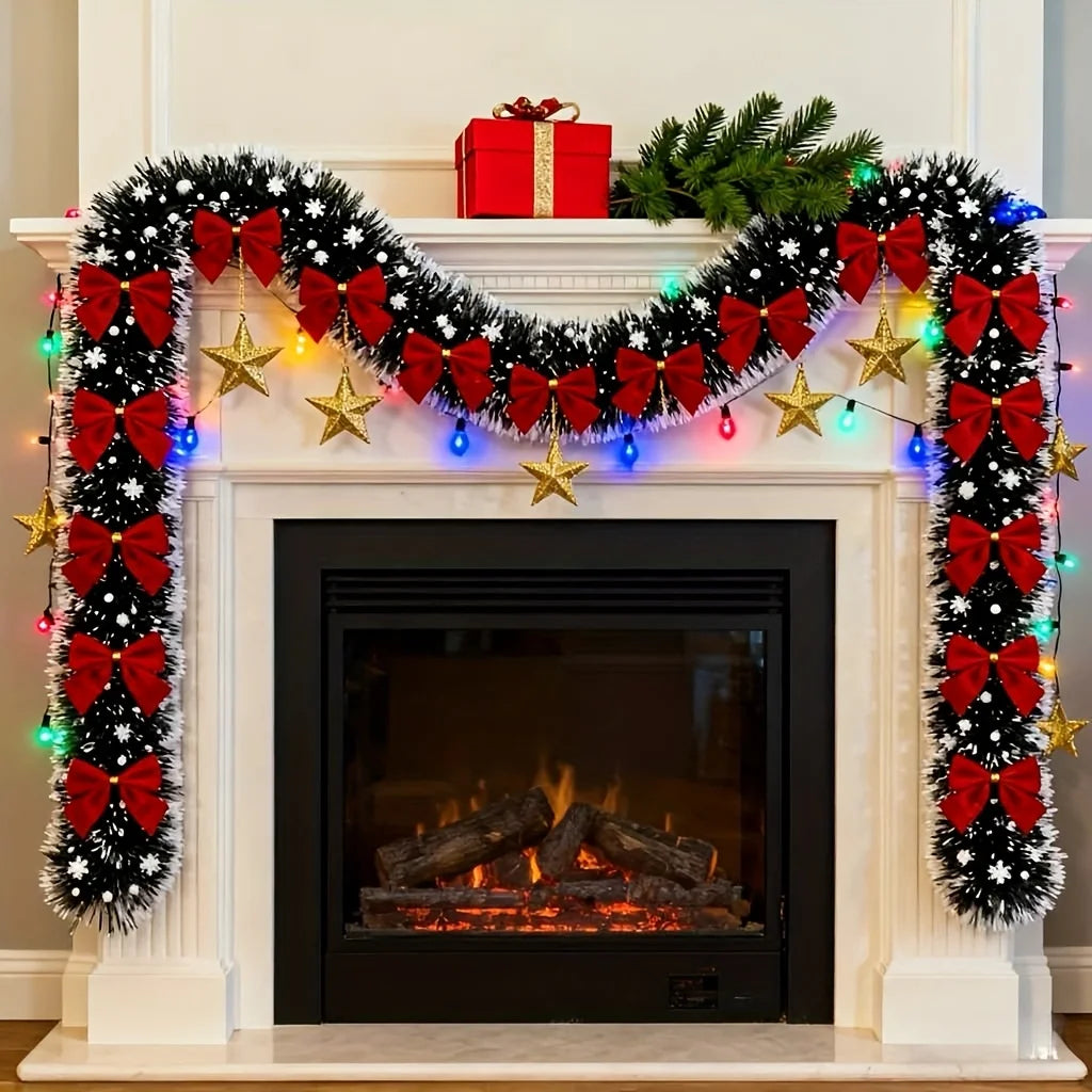 Artificial Christmas Garland Xmas Tinsel Garlands with Bowknot for DIY Wreath Christmas Tree Ornaments New Year Home Table Decor
