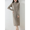 Women's knee-length wool dress with a mock neck