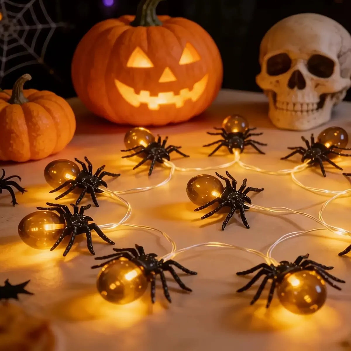 10-LED-Spinnen-Lichterkette, Halloween-Dekoration, batteriebetriebene Lichterkette für Party, Gruselhaus, Innen- und Außenbereich
