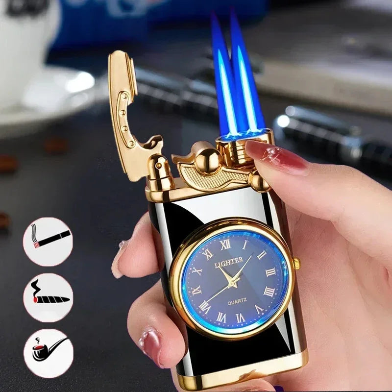 Wind - Leichtes Feuerzeug, Uhr, sanfter Rauch, Outdoor-Jet, Doppelrohr, kleine Werkzeuge, Zigarettenzubehör, Fackel-Feuerzeug