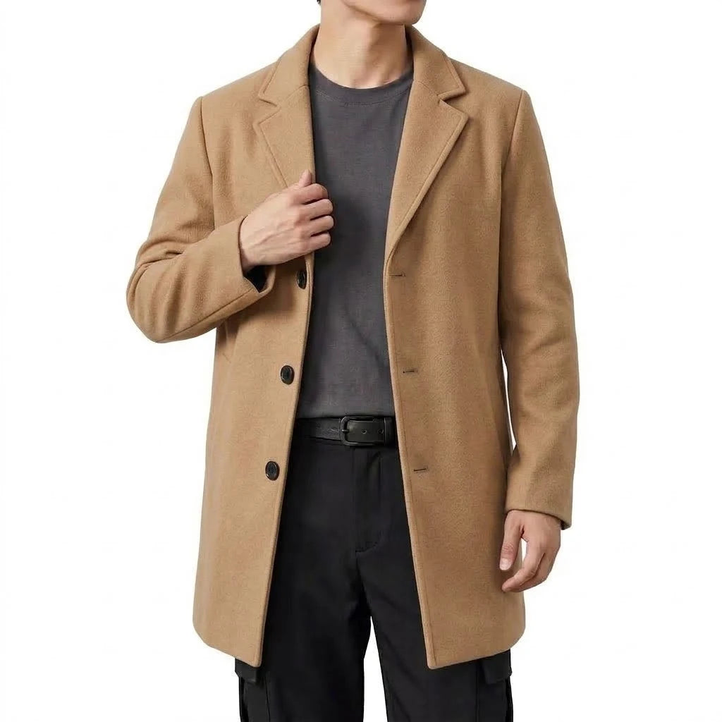 Autumn Men's Classic Overcoat Slim Fit Lapel Winter Trench Coat Elegant Business Casual Single Breasted Long Coat Windbreaker