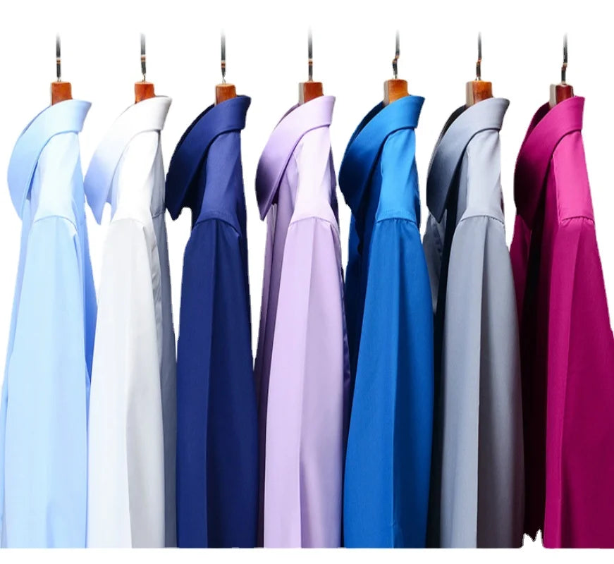 Bamboo Fiber Men's Shirt Long Sleeve Stretch Free Care Comfort Soft Business Professional Formal White Dress Shirts for Men 8XL