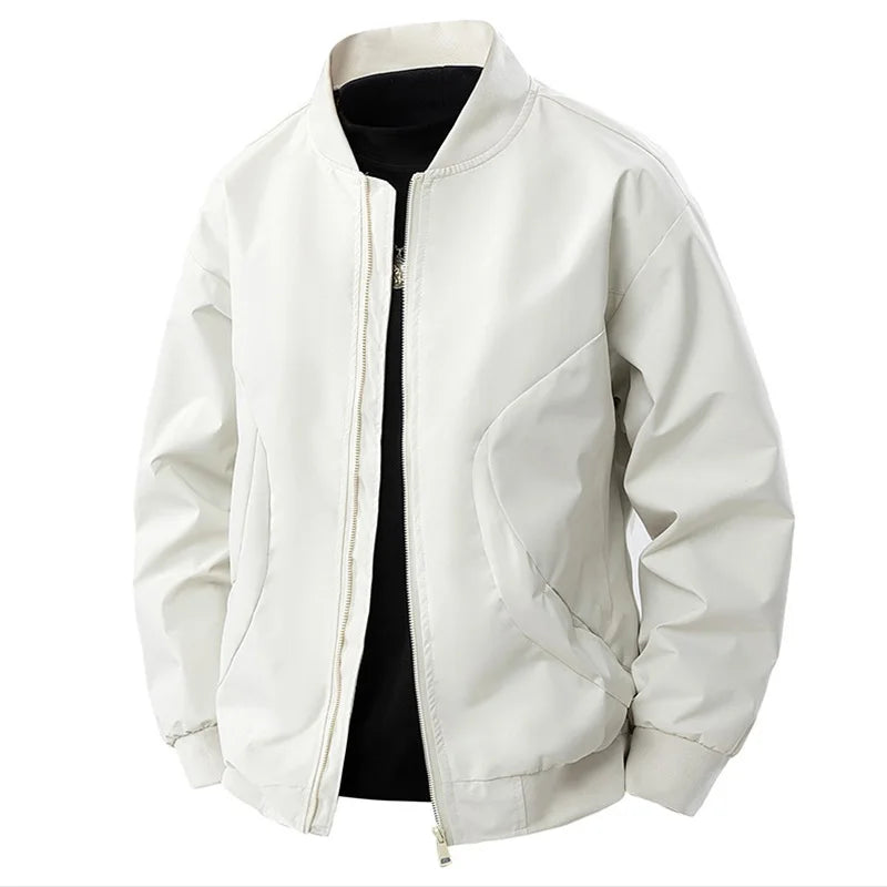Spring New Men's Bomber Jacket Solid Color Pocket Zipper Fashion Baseball Jacket Simple Style Stand Collar Casual Streetwear