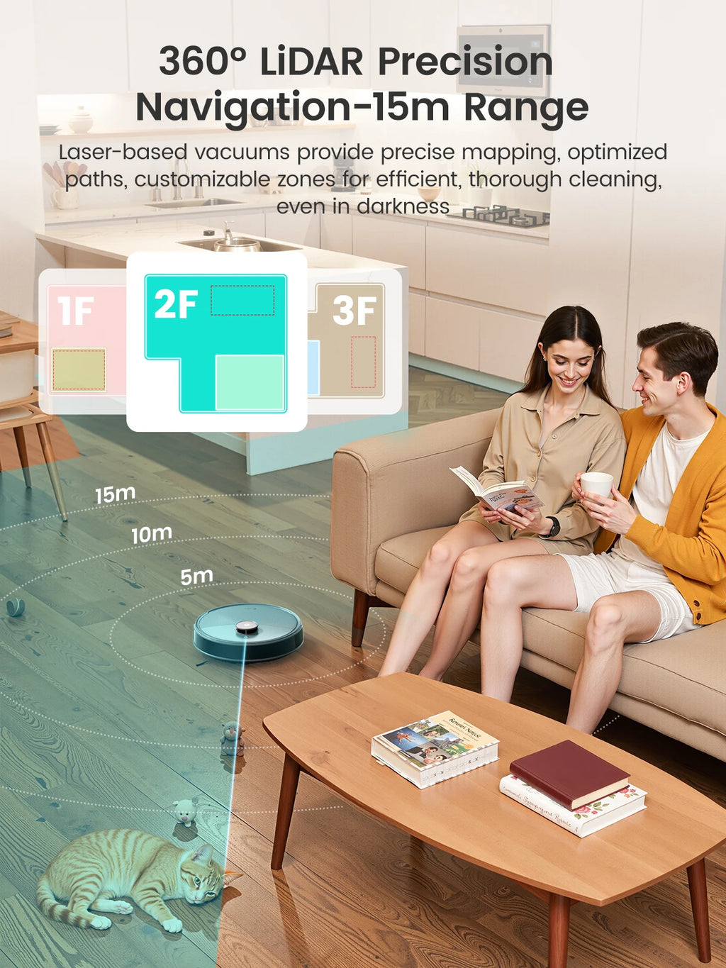 Aspirateur robot Lefant M3 Max avec fonction de balayage, 20 000 Pa, navigation LiDAR, idéal pour les poils d’animaux, les cheveux et la poussière