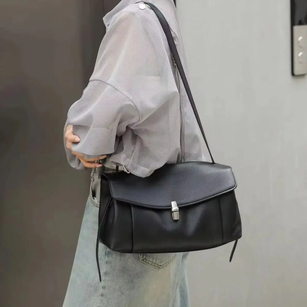 Women Genuine Grade Cow Leather Shoulder Crossbody Purse Bags High Quality Luxury Designer Cowhide Ladies Commuter Underarm Bag