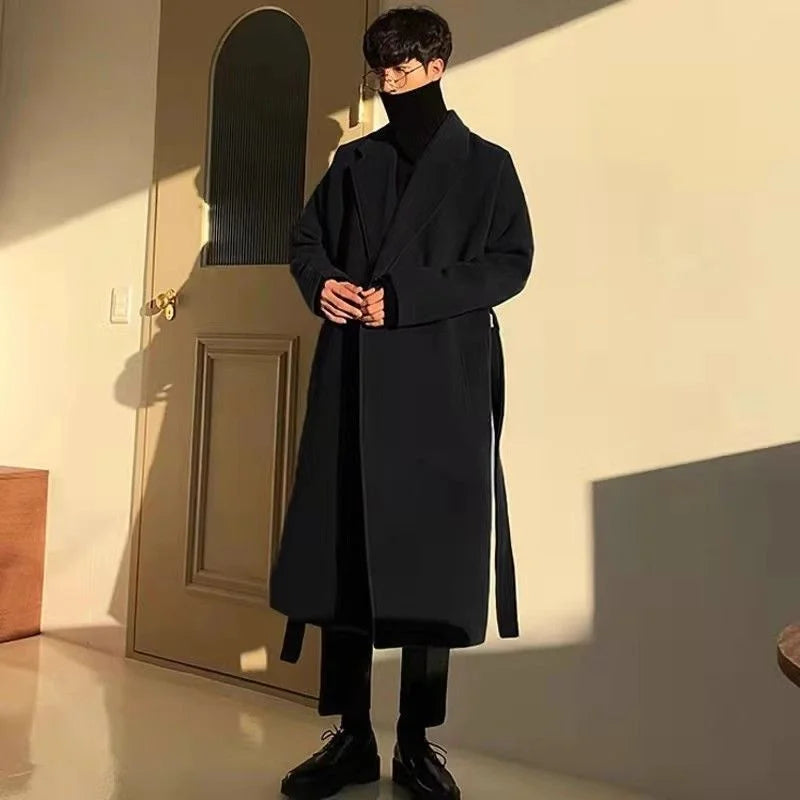 2025 New Men's Woolen Coat Medium to Long Korean Edition Trendy Spring And Autumn Thick Premium Wind Coat Woolen Coat