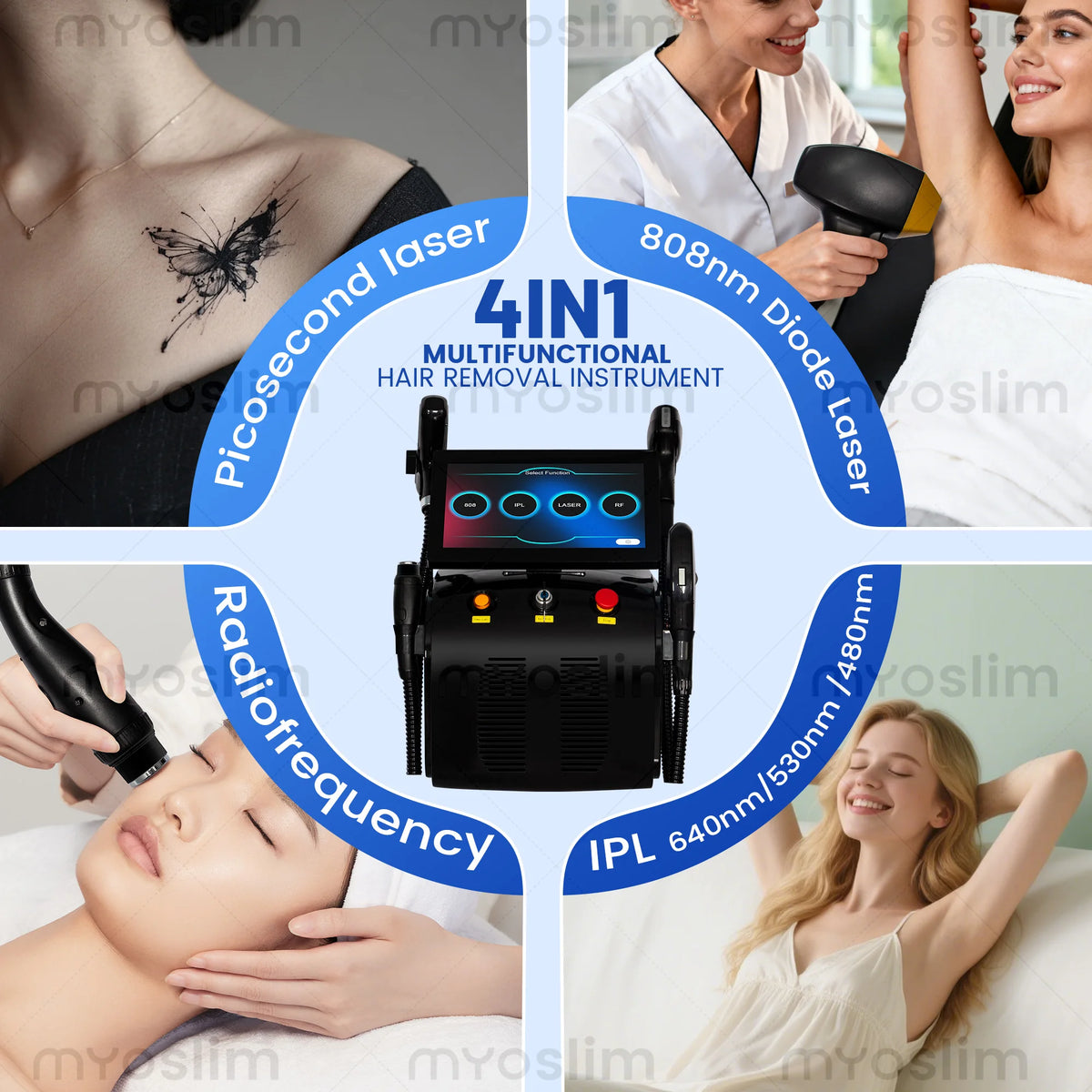 7000W 4 In 1 Diode Laser  Pico  IPL RF Beauty Device Hair Removal Tattoo Removal Skin Rejuvenation