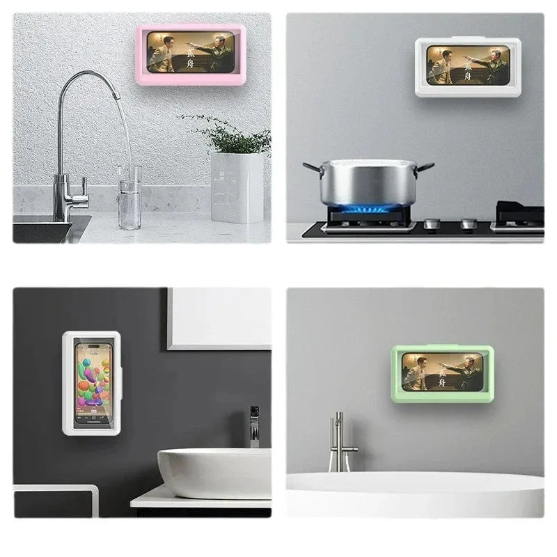 Wasserdichte Handyhalterung für die Dusche, beschlagfreie, touchsensitive Handyhülle fürs Badezimmer, selbstklebende Wandhalterung ohne Bohren für iPhone & And.
