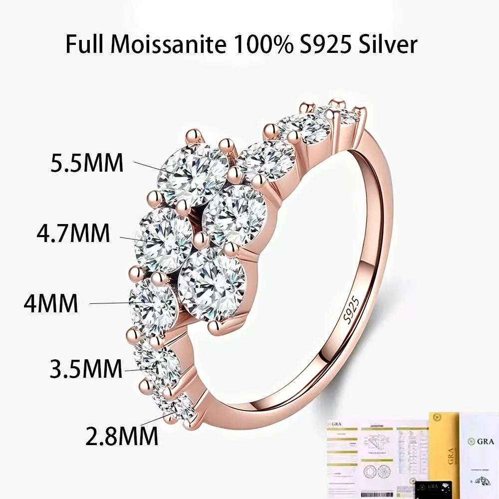 Anello in argento 925 con moissanite e fascia aperta regolabile