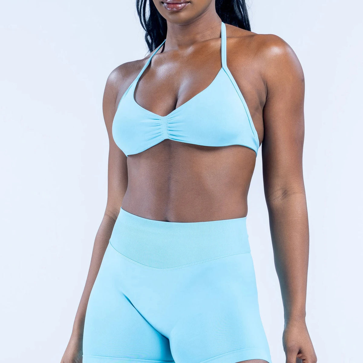 2PCS DF Gym Set Women Strappy Yoga Bra Top Sportswear Workout Scrunch Shorts Sports Suit Seamless Set Fitness Clothes