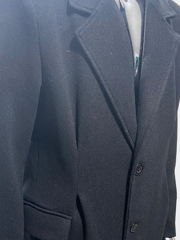 Nerazzurri Autumn Winter Extra Long Luxury Elegant Black Soft Warm Woolen Coat for Men Single Breasted Wool & Blends Overcoat