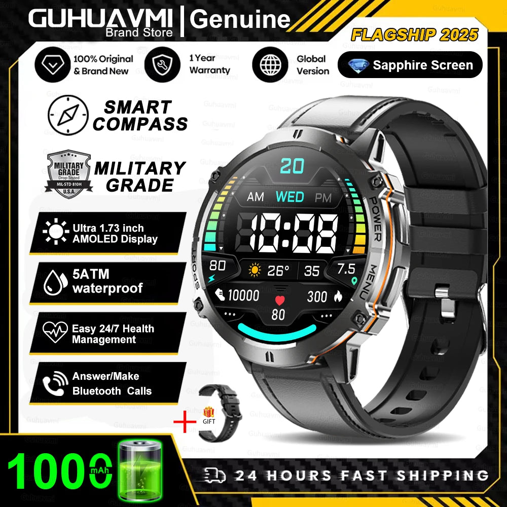 Men Military TANK X3 PRO Smartwatch 1.73"AMOLED Compass HD Call 10ATM Waterproof GPS Sports Smart Watch for Man IOS Android 2026