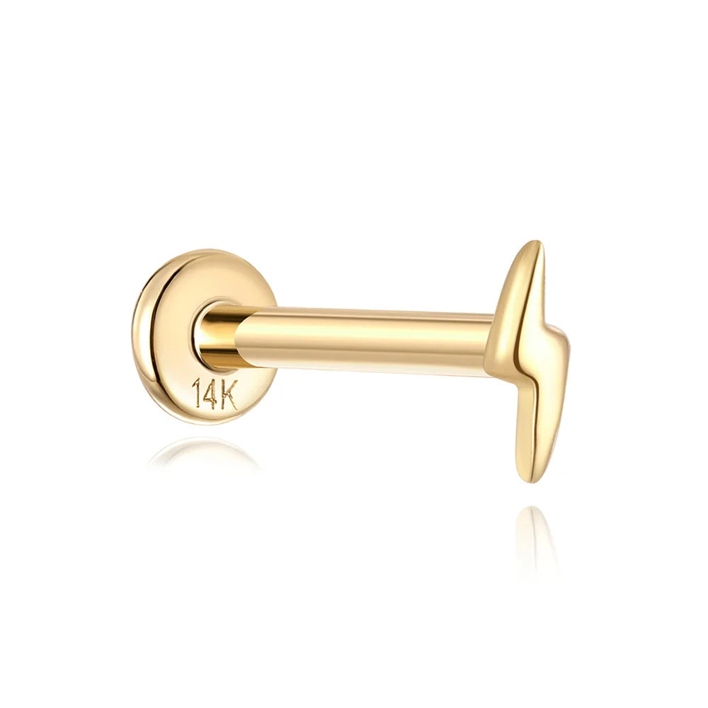 AIDE Real 14K Solid Gold Multiple Sizes Zircon Pendant Stud Earring Simple IND Piercing Ear Bone Ear Studs DIY Vintage Jewelry