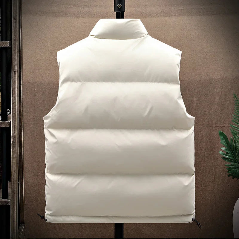 Autumn Winter Men's Warm Sleeveless Coat Stand Collar Windproof Male Fashion Waistcoat Solid Color Simple Style Streetwear
