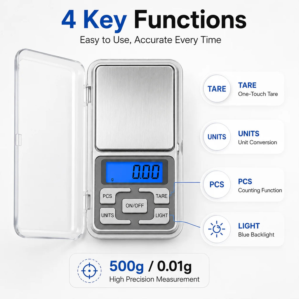 High Precision Mini Pocket Scale 500g/0.01g, Portable Digital Jewelry Scale, Accurate Small LCD Weighing Device for Easy Carry