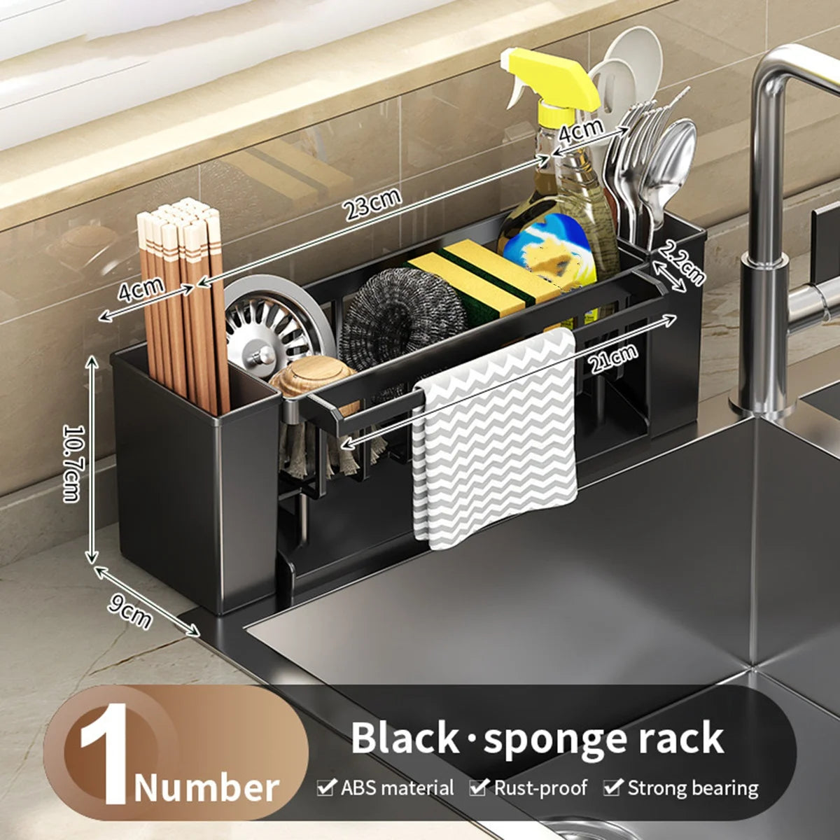Organizador para fregadero, Soporte para esponja de cocina con soporte para estropajo, Escurridor para paños, Organizador de baño, Soporte para grifo del fregadero