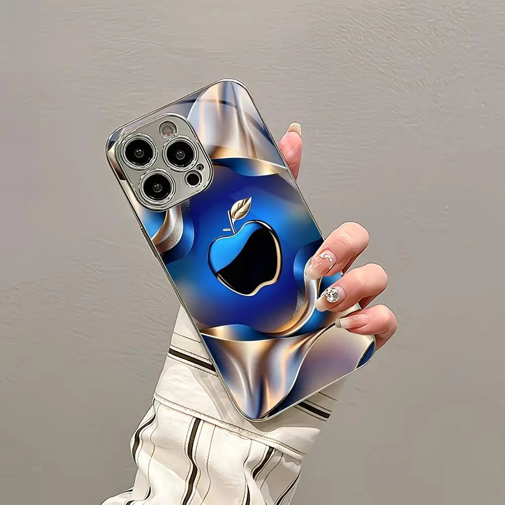 Blue textured electroplated glass phone case suitable for iPhone 18 17 16 15 14 13 12 11 Pro/Max/Plus anti drop and shockproof