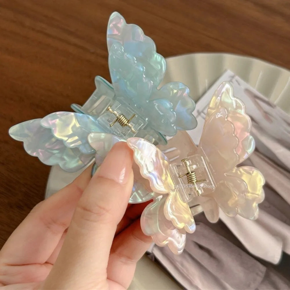 Pinza de pelo de mariposa de hadas para mujer, pinza cangrejo de acetato, pinza de tiburón de princesa dulce de verano, horquillas, accesorios de pelo franceses