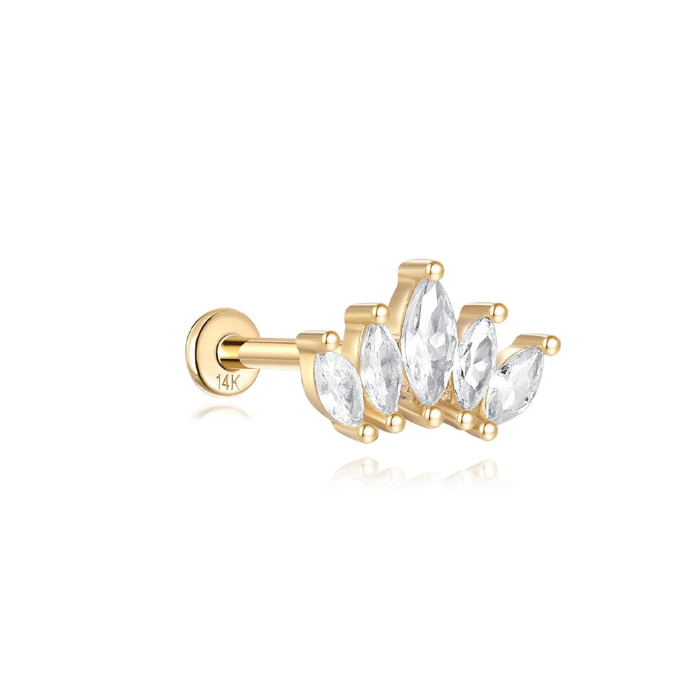 AIDE Real 14K Solid Gold Multiple Sizes Zircon Pendant Stud Earring Simple IND Piercing Ear Bone Ear Studs DIY Vintage Jewelry