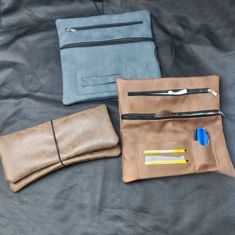 Rope-Style Folding Portable Storage Bag: Hand-Rolled Foreskin with PU Imitation Leather Surface, Multi-Functional Tobacco Bag