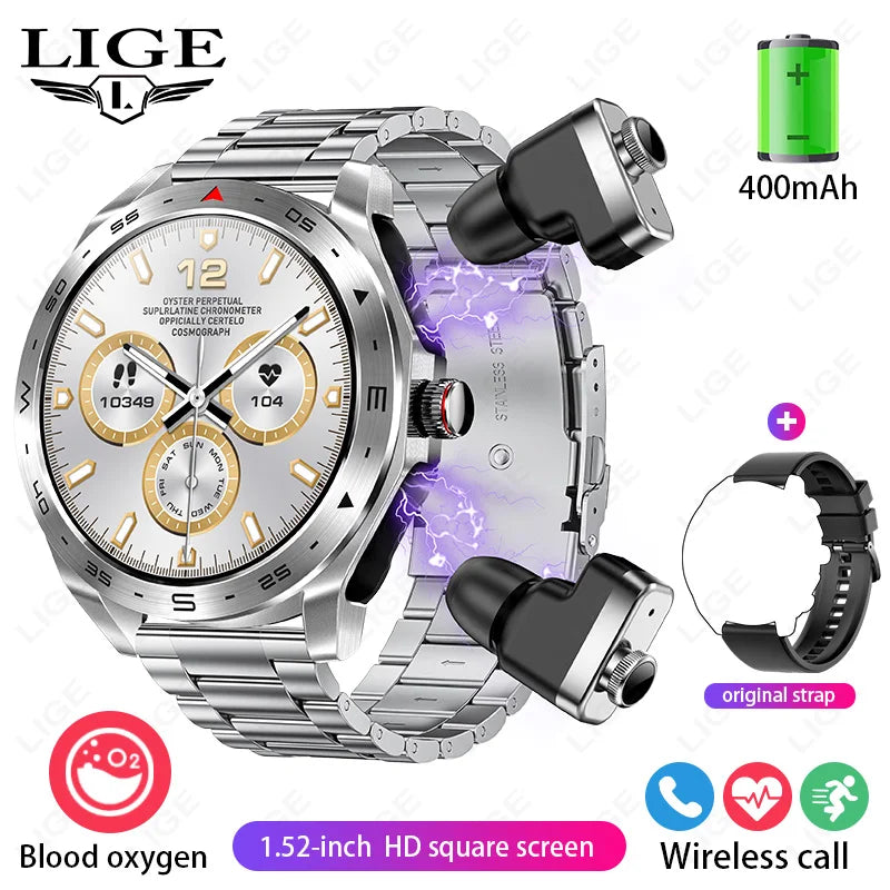 LIGE AMOLED Smartwatch with Bluetooth Earphones