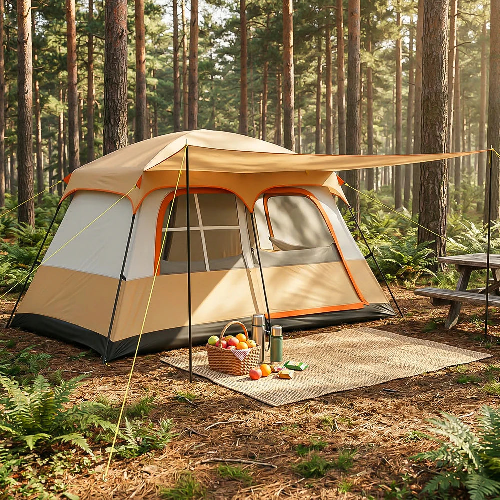 Portable Camping Tent 4-6 Person Outdoor Family Tent Extendable Canopy & Full Accessories UV Protection Anti Mosquito for Hiking Travel