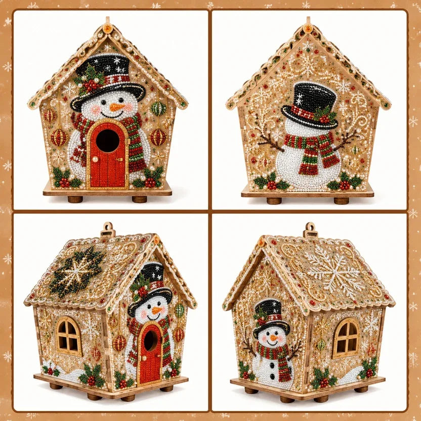 Diamond Painting Kit, Wooden Christmas House, DIY Gingerbread House, 3D Assembled Craft, Christmas Home Decor, Santa Snowman Dee