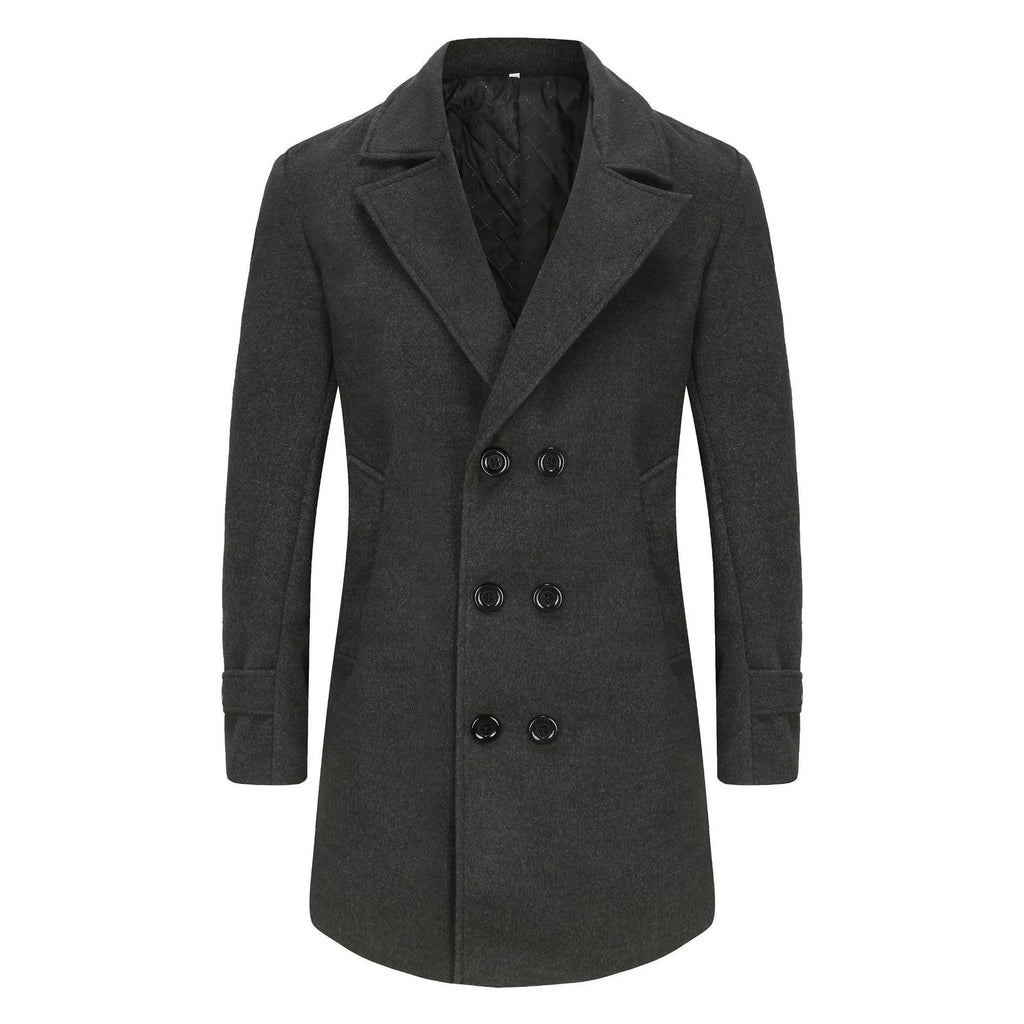 Autumn Winter New Fashion Men's Solid Color Turn-down Collar Long Sleeve Double-breasted Wool Coats Male Clothes Thicken Jackets