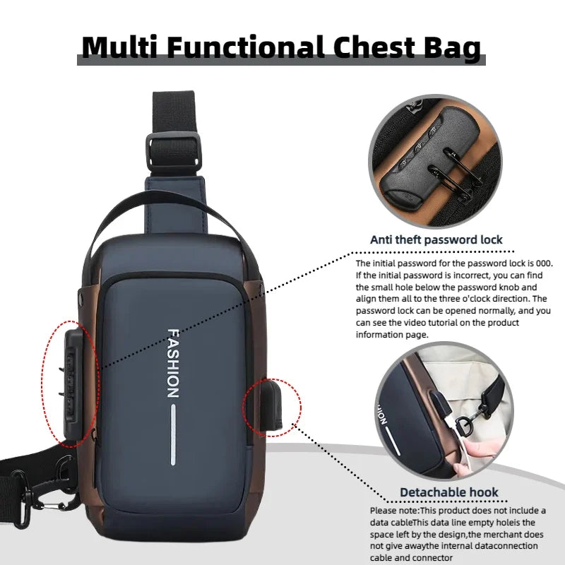 Oxford-Style Men’s Sling Bag with Phone Pocket