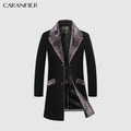 CARANFIER New Arrival Winter Men's Long Woolen Coat Fur Collar Warm Wool Coats Male Solid Color Slim Casual Windbreaker Jacket