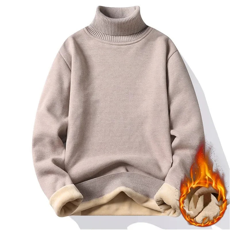 Autumn Winter Versatile Men's Turtleneck Sweater Knitting Solid Color Pullovers Sweater Warm Men Slim Fit Casual Clothing