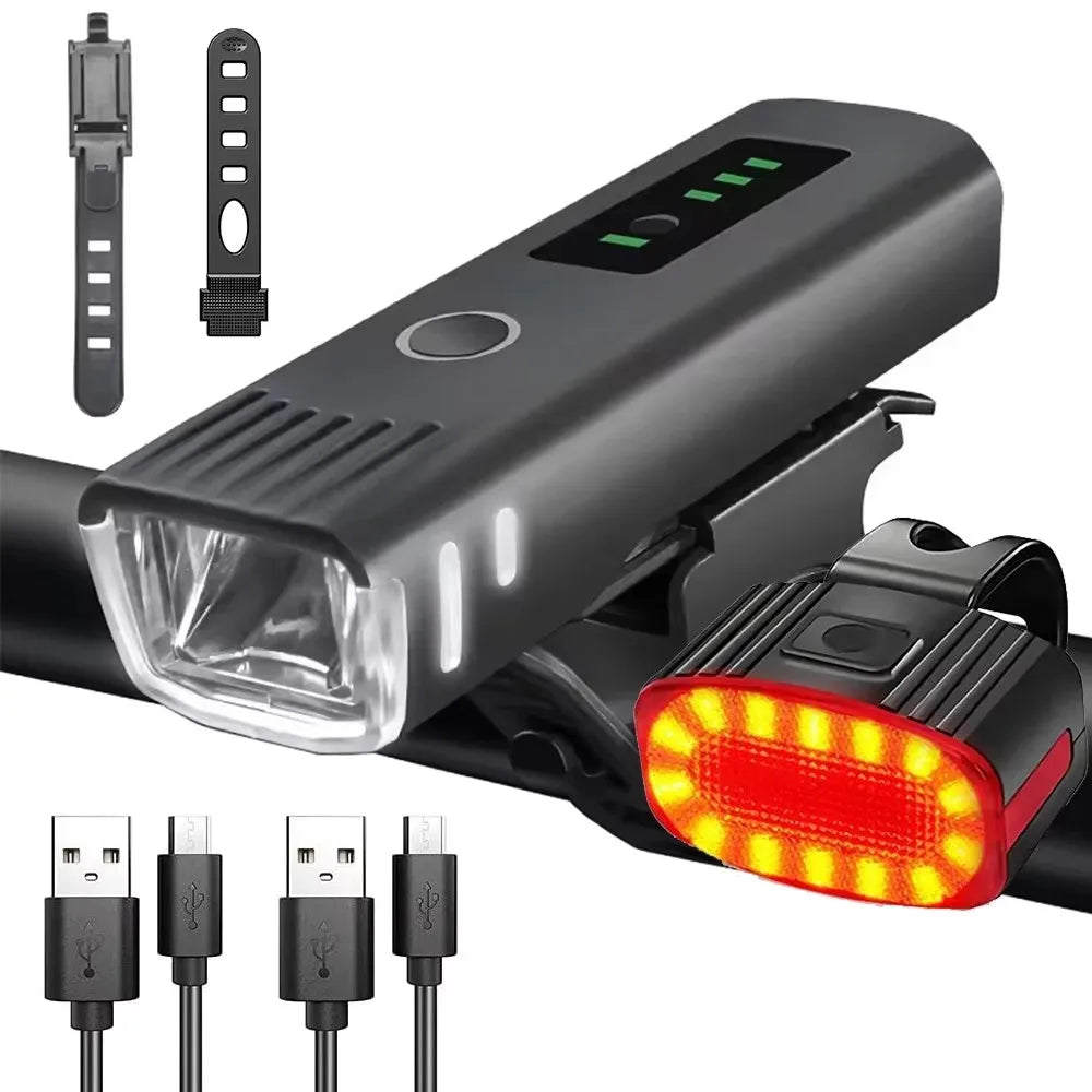 1000 lm Fahrrad-LED-Frontlicht, per USB aufladbar, mit intelligentem Sensor, wasserdichtem LED-Rücklicht und hellem Sicherheits-Blinklicht fürs Fahrrad